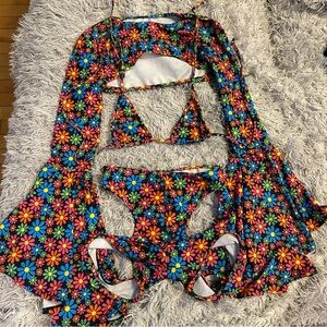 60s flower print bikini booty shorts set